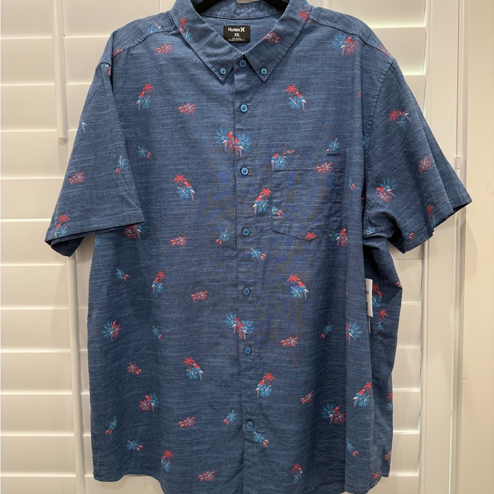 Hurley Men's Blue Floral Button Down Shirt